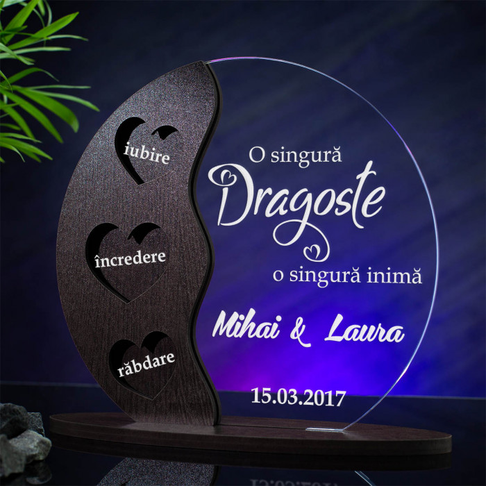Trofeu Cuplu, O singura dragoste, Cadou personalizat Semiluna