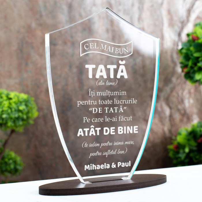 Trofeu Tata, Cel mai bun tata din lume, Cadou personalizat Scut