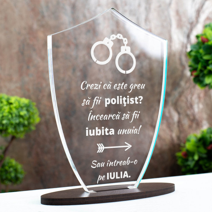 Trofeu Iubita de politist, Iubire complicata, Cadou personalizat Scut