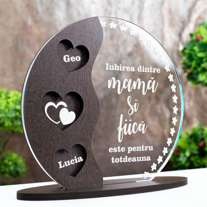 Trofeu Mama si Fiica, Iubire pentru totdeauna, Cadou personalizat Semiluna