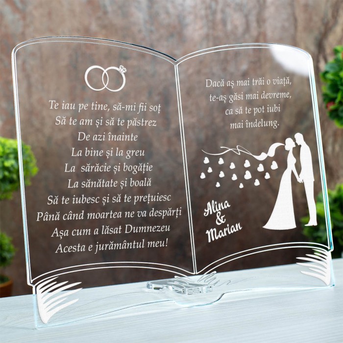 Placheta Sot si Sotie, Juramant de nunta, Cadou personalizat Carte