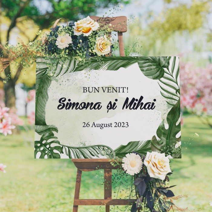 Pancarta personalizata Bun Venti, Nunta Tropicala, Accesorii nunta personalizate