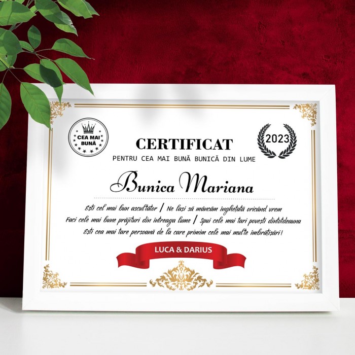 Diploma Bunica, Cel mai bun ascultator, Cadou personalizat