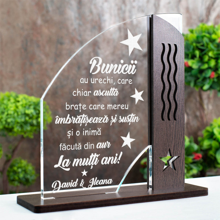 Trofeu Aniversare Bunici, O inima din aur, Cadou personalizat Doric