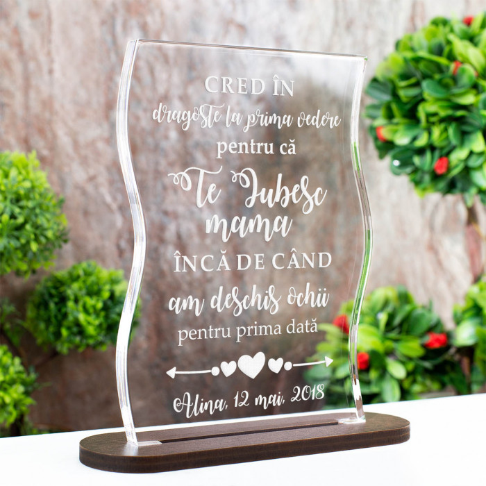 Trofeu Mesaj mama, Te iubesc din prima clipa, Cadou personalizat Coloana