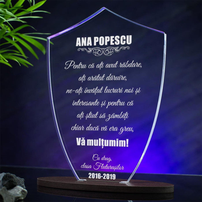Trofeu Educator, Invatator-Profesor, Multumiri, Cadou personalizat Scut