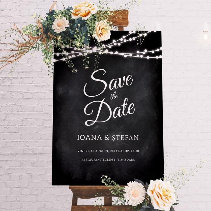 Pancarta Save the date, Luminite, Accesorii personalizate Nunta