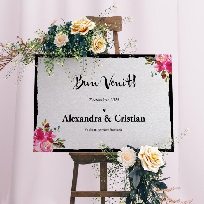 Placuta Bun venit, Tema flori colorate, Accesorii nunta personalizate
