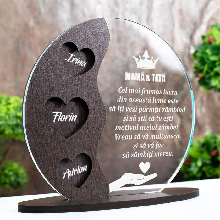 Trofeu Mama si Tata, Motivul fericirii, Cadou personalizat Semiluna