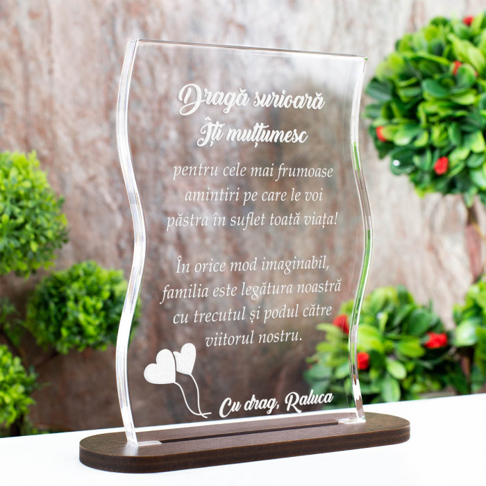 Trofeu Sora mea, Familia inseamna trecut si viitor, Cadou personalizat Coloana