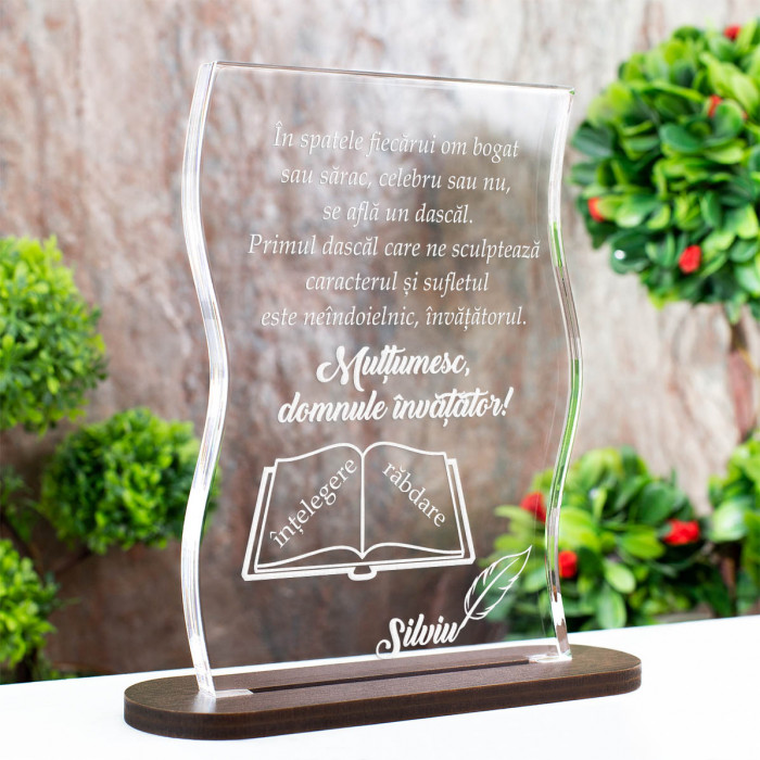Trofeu Dascal, Multumesc, Domnule invatator, Cadou personalizat Coloana
