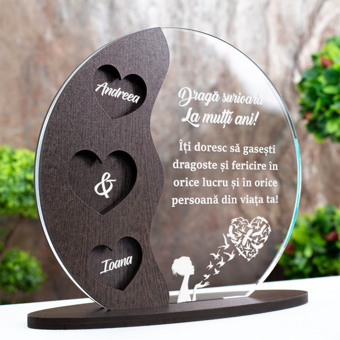 Trofeu Aniversare sora, Iubire eterna, Cadou personalizat Semiluna