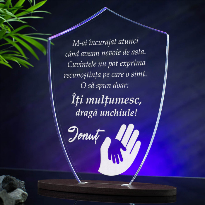 Trofeu Unchi, Multumesc pentru incurajare, Cadou personalizat Scut