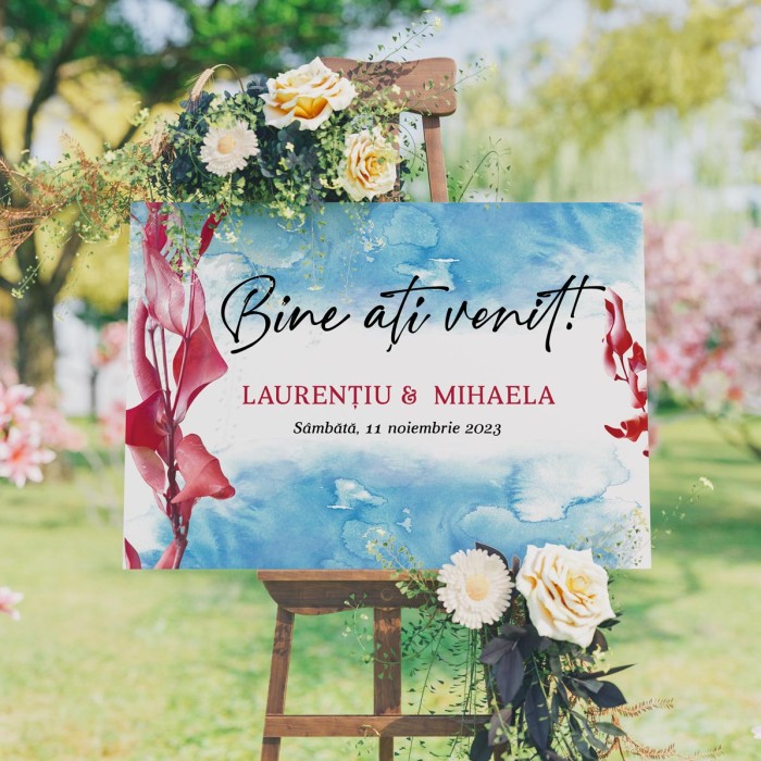 Pancarta Bine ati venit, Watercolor, Accesorii nunta personalizate