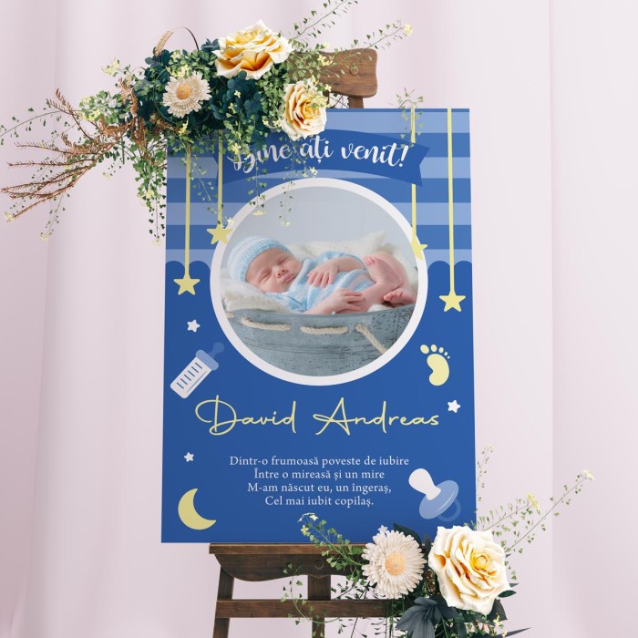 0357 Pancarta Bine ati venit, Cel mai iubit baiat, Accesorii botez personalizate
