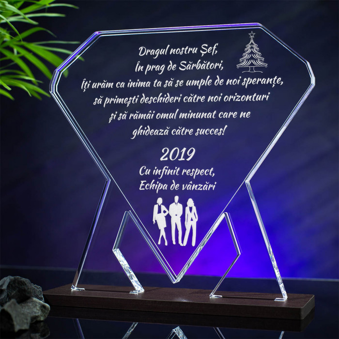 Trofeu Urare pentru Sef, Drumul spre succes, Cadou personalizat Diamant