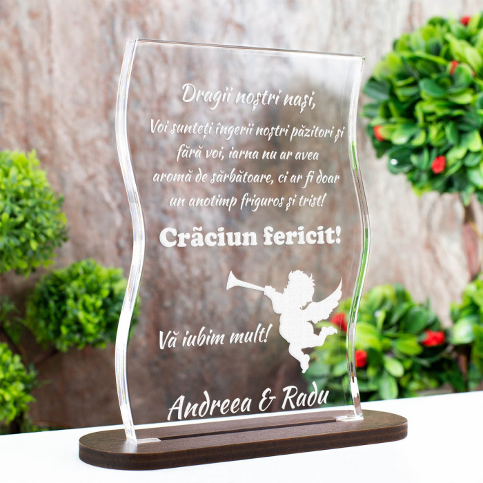 Trofeu Sarbatori de Craciun, Nasii, ingeri pazitori, Cadou personalizat Coloana