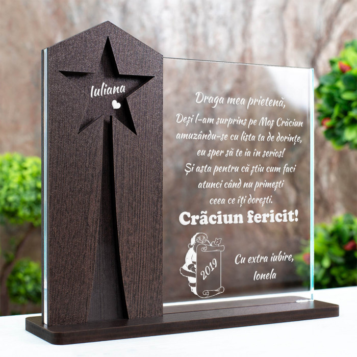 Trofeu Prietena mea, Mos Craciun vine, Cadou personalizat Astru