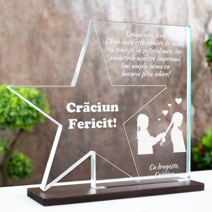 Trofeu Craciun fericit, Sora mea, aproape de sufletul meu, Cadou personalizat Stea