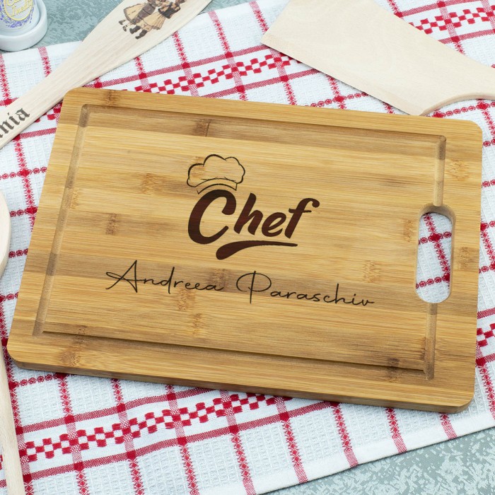Tocator personalizat Chef, Autograf de bucatar, Cadou personalizat Bambus
