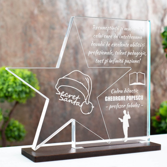 Trofeu Secret Santa Profesor, Dedicare si pasiune, Cadou personalizat Stea