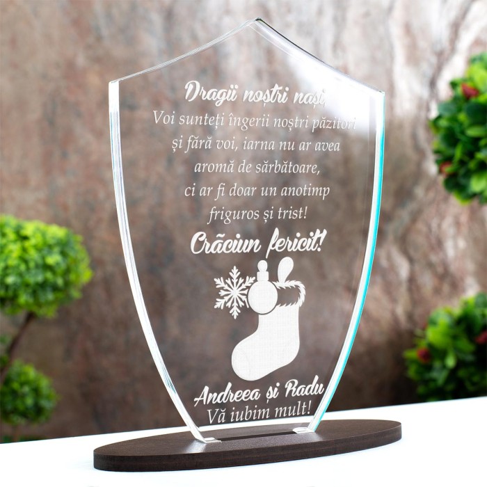 Trofeu Craciun alaturi de nasi, Aroma de sarbatoare, Cadou personalizat Scut
