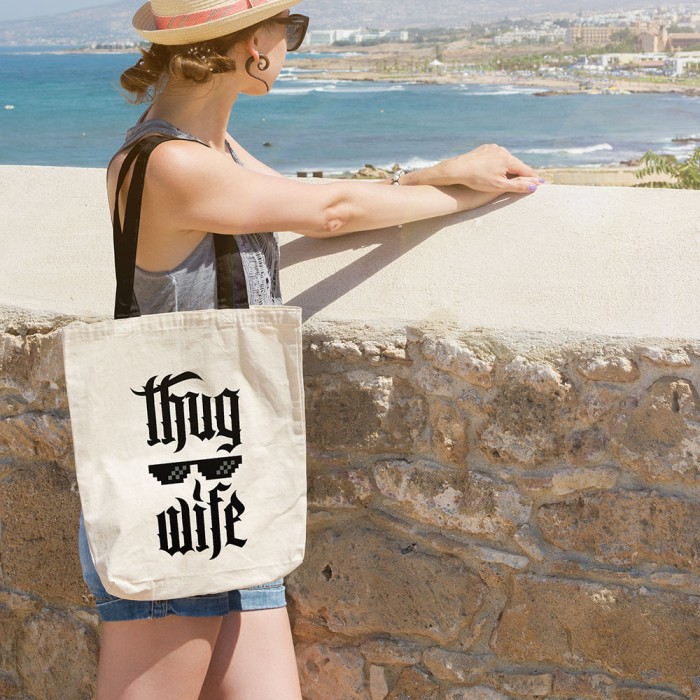 Cadou Personalizat Geanta Canvas Tote Bag - Thug Wife