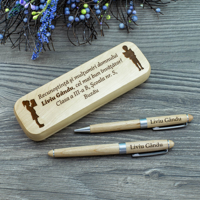 Set de scris Cel mai bun invatator, Recunostinta si multumiri, Cadou personalizat Roller