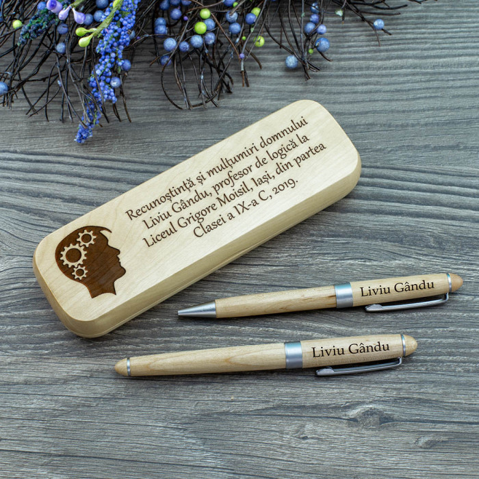Set de scris Profesor de logica, Multumiri din partea clasei, Cadou personalizat Roller
