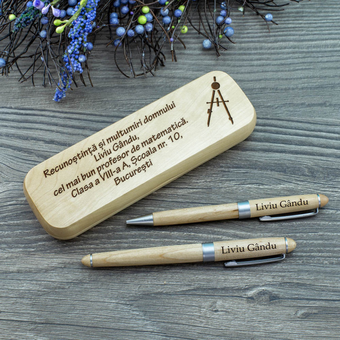 Set de scris Profesor matematica, Recunostinta, Cadou personalizat Roller