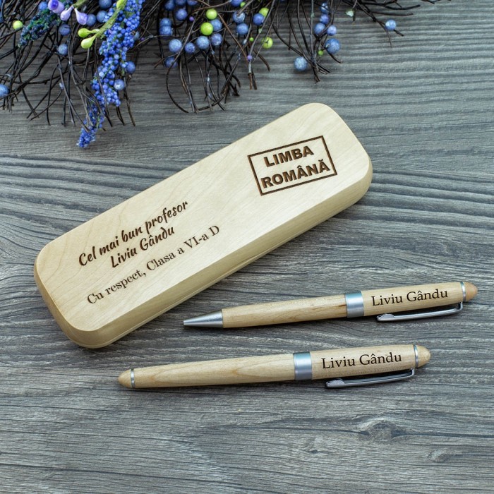 Set de scris Profesor limba romana, Multumiri, Cadou personalizat Roller