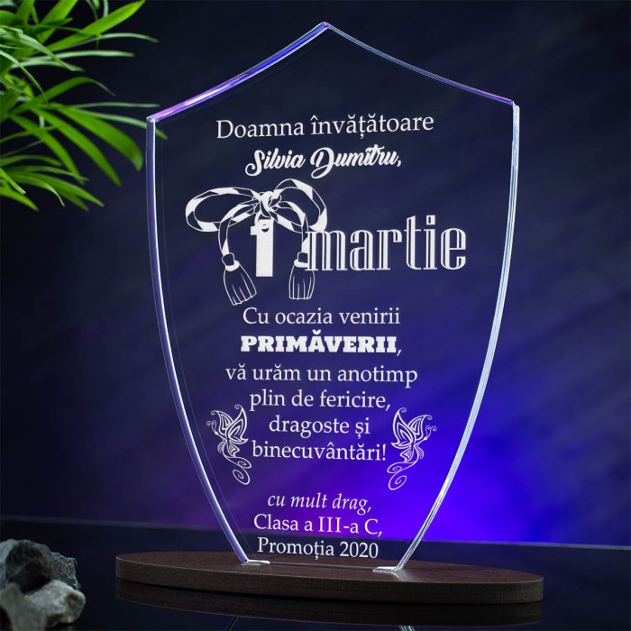 Trofeu 1 Martie, Primavara cu dragoste, Cadou personalizat Scut