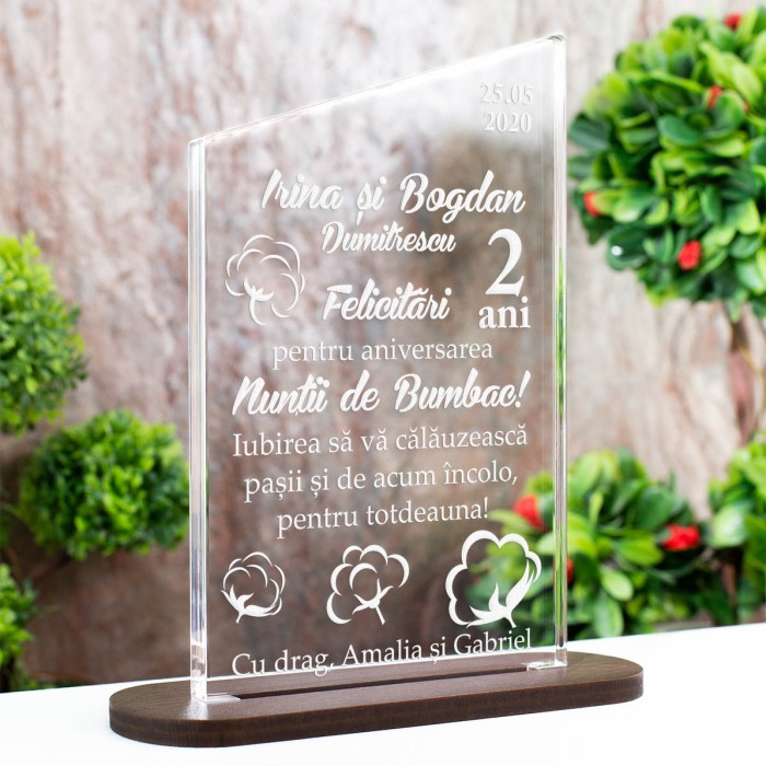 Trofeu Aniversare casatorie, Nunta de bumbac, Cadou personalizat Ascend