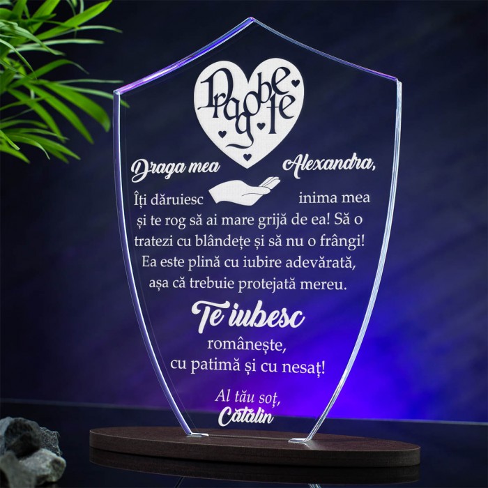 Trofeu Dragobete, Iti daruiesc inima mea, Cadou personalizat Scut