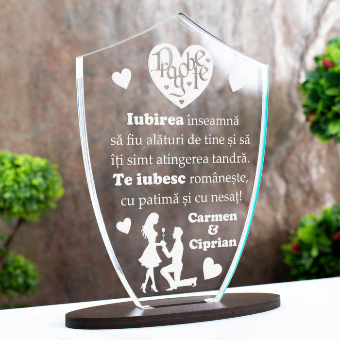 Trofeu Dragobete, Iubire cu patima si nesat, Cadou personalizat Scut