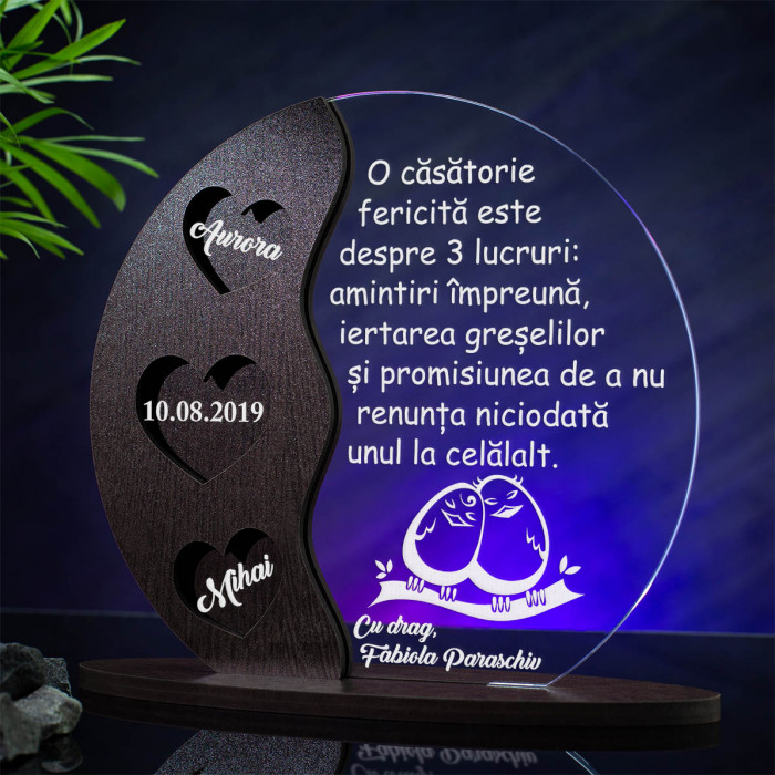 Trofeu Felicitari pentru miri, Casnicie fericita, Cadou personalizat Semiluna