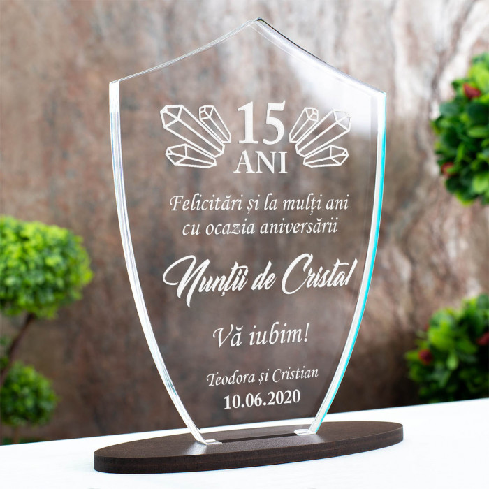 Trofeu Nunti, Nunta de cristal, Cadou personalizat Scut