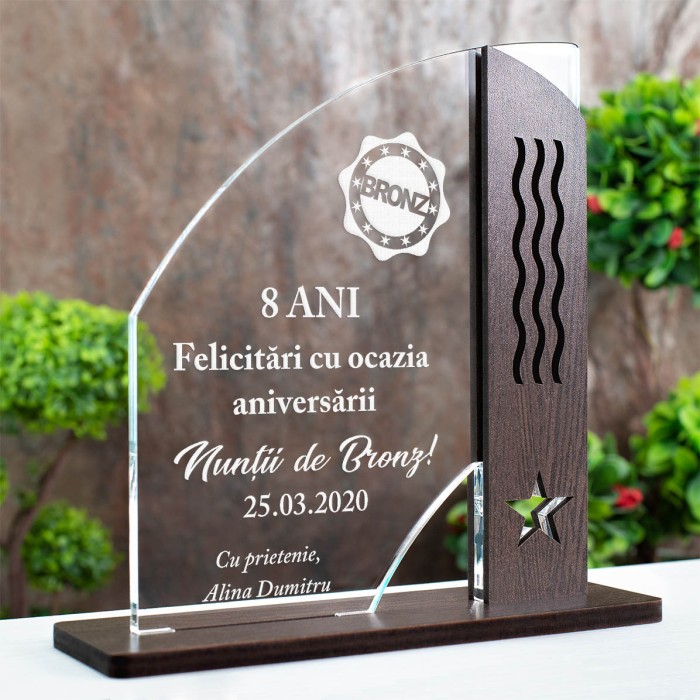 Trofeu Aniversare casatorie 8 ani, Nunta de bronz, Cadou personalizat Doric