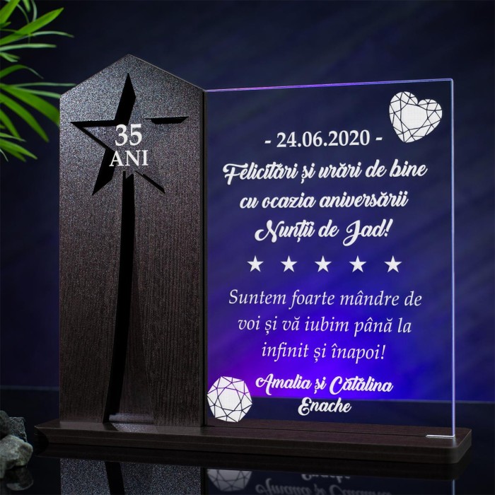 Trofeu Nunta de jad, Urari aniversare 35 de ani, Cadou personalizat Astru