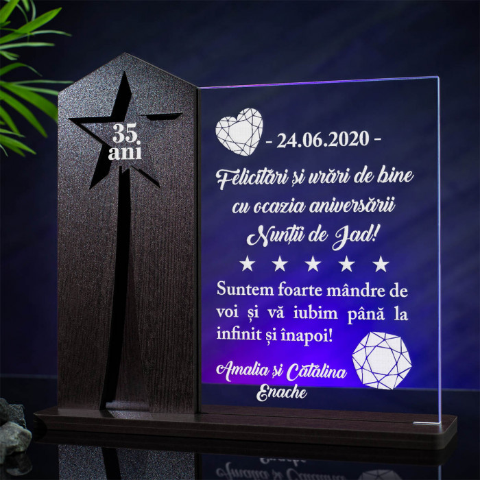 Trofeu Nunta de jad, Urari aniversare 35 de ani, Cadou personalizat Astru