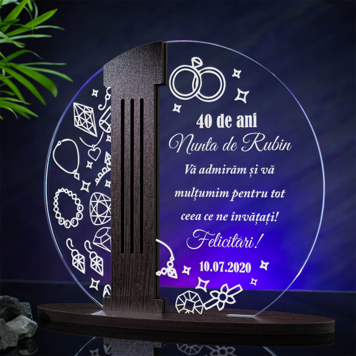 Trofeu Nunta de rubin, Casatoriti de 40 de ani, Cadou personalizat Ionic