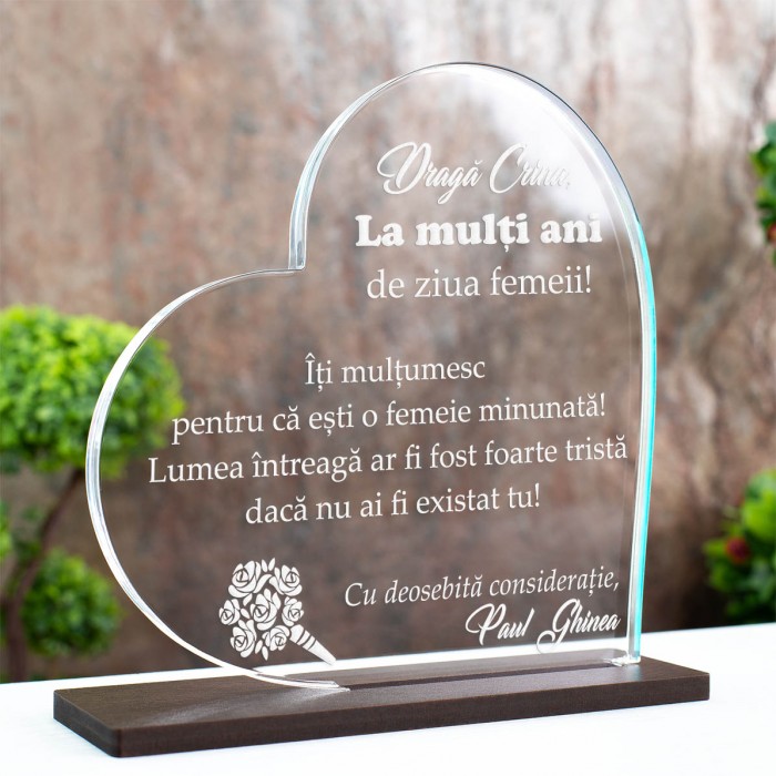 Trofeu Ziua Femeii, Iti multumesc, femeie, Cadou personalizat Inima
