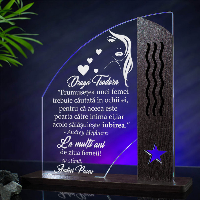 Trofeu Ziua Femeii, Inima unei femei, Cadou personalizat Doric