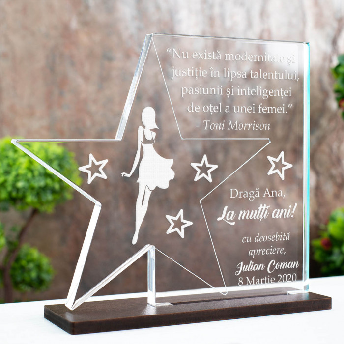Trofeu Ziua Femeii, Talentul si pasiunea unei femei, Cadou personalizat Stea