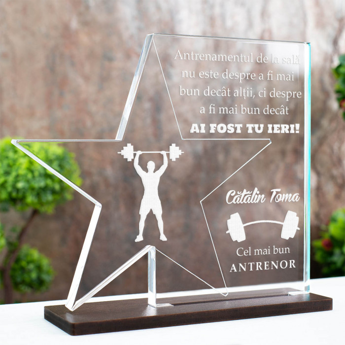 Trofeu Antrenori, Mai bun decat ieri, Cadou personalizat Stea