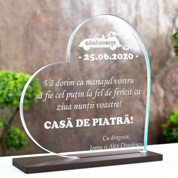 Trofeu Ziua nuntii, Mariaj fericit, Cadou personalizat Inima