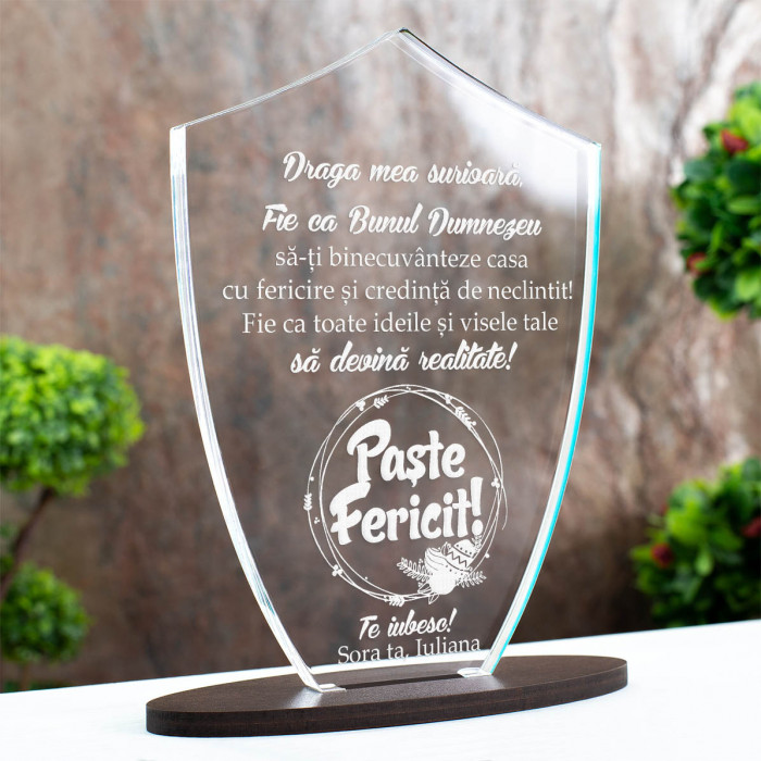Trofeu Paste, Fericire si credinta, Cadou personalizat Scut