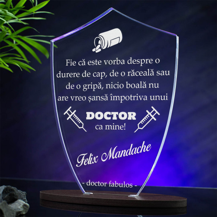 Trofeu Medici, Boala nu are nicio sansa, Cadou personalizat Scut