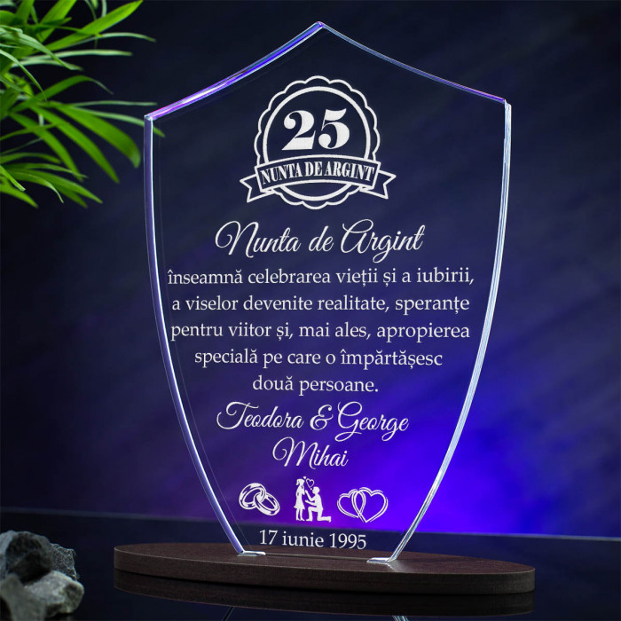Trofeu Nunta de argint, Iubire de 25 de ani, Cadou personalizat Scut