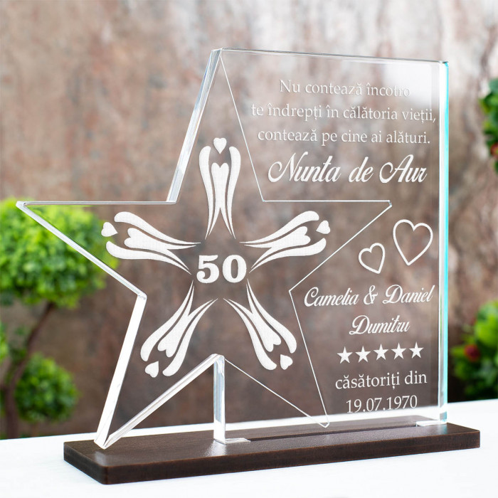 Trofeu Nunta de aur, Casatoriti de 50 de ani, Cadou personalizat Stea